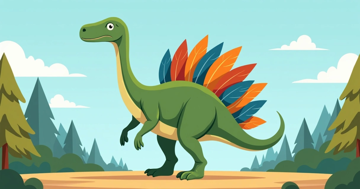 Cauda de dinossauro com penas coloridas para exibição 