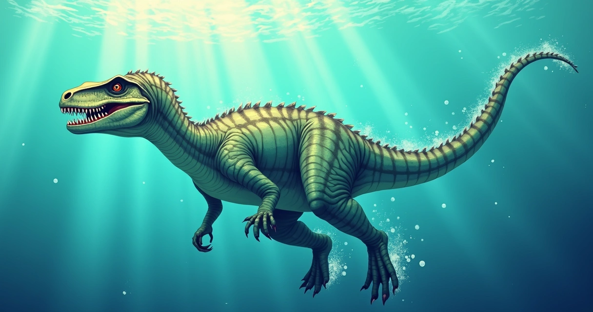 Cauda de dinossauro aquático cortando a água 