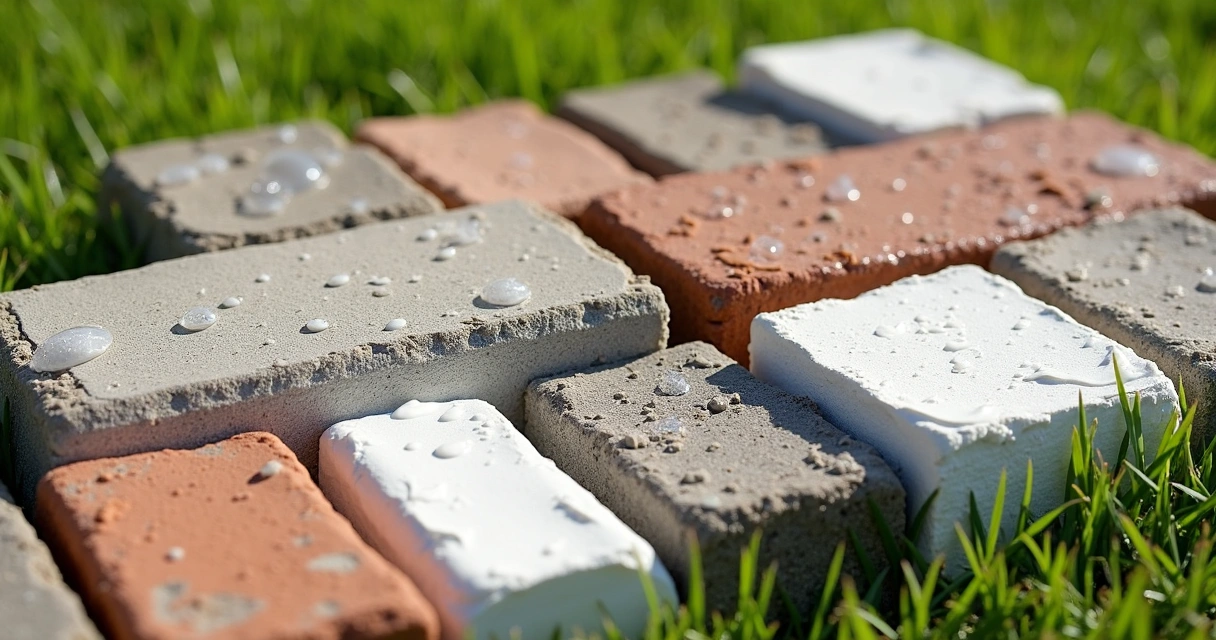 Assorted caulking samples on outdoor surfaces 