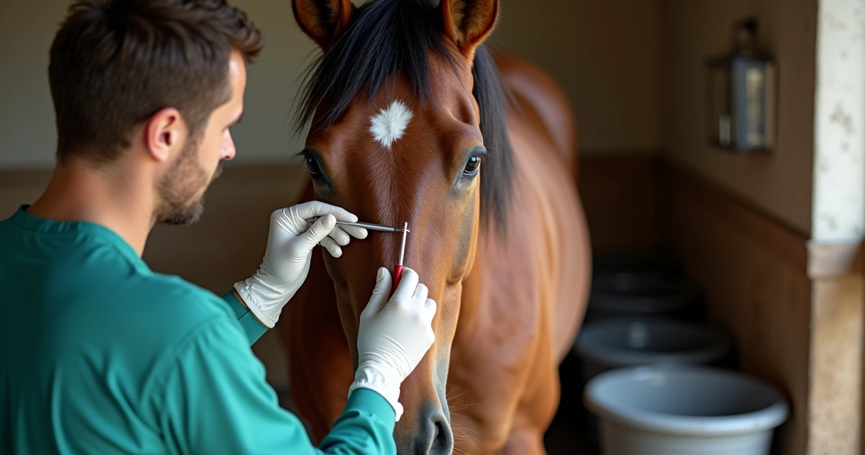 Veterinário analisando pele de cavalo no haras 