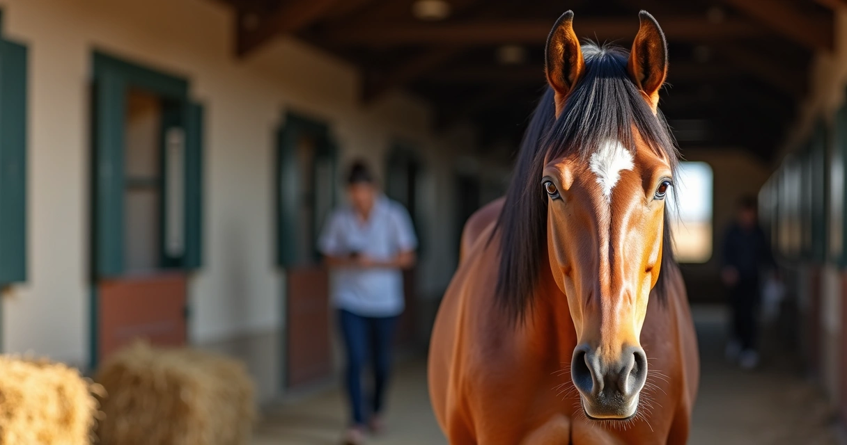 Cavalo de perfil com orelhas para trás apresentando sinais de estresse 