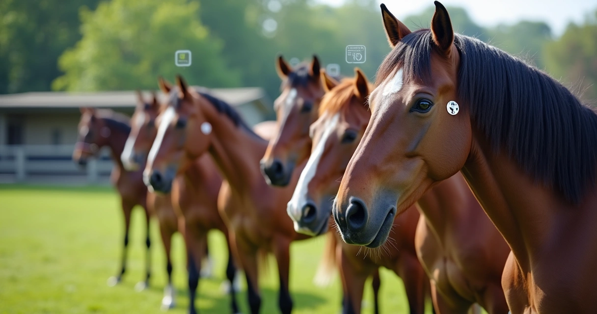 Cavalos alinhados com identificação digital 