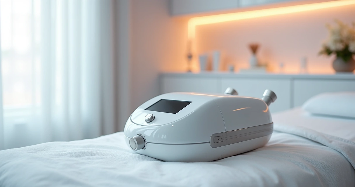 Aparato de cavitación estética en una clínica sobre una camilla