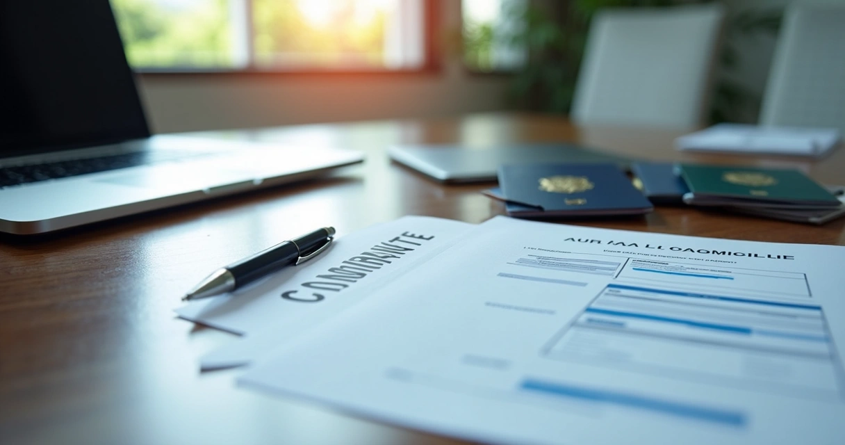 Corporate documents and compliance checklist on a desk 