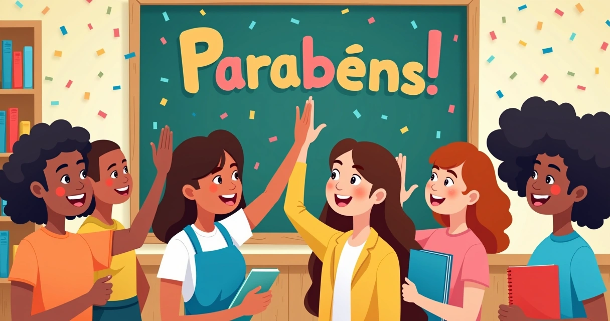 Grupo de estudantes comemorando conquista nos estudos com livros nas mãos