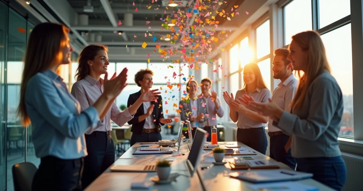 Equipe comemorando conquista de meta BSC 