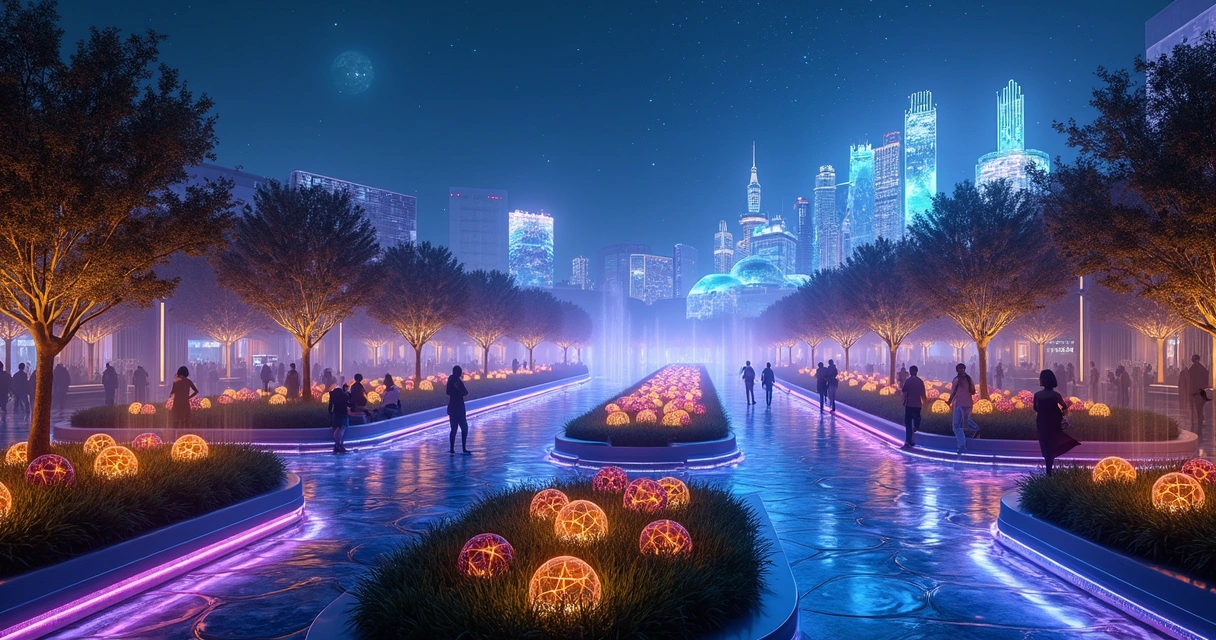 Fontes e luzes sincronizadas em Celestial Park 