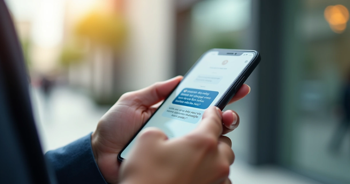 Pessoa segurando um celular com notificação de SMS com oferta de compra 