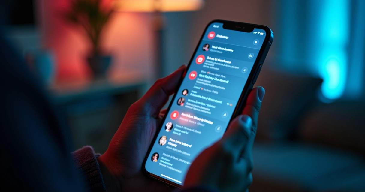 Tela de celular com notificações e expressões emocionais visuais