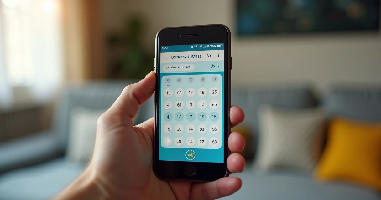 Tela de celular com aplicativo de loteria mostrando aposta online 