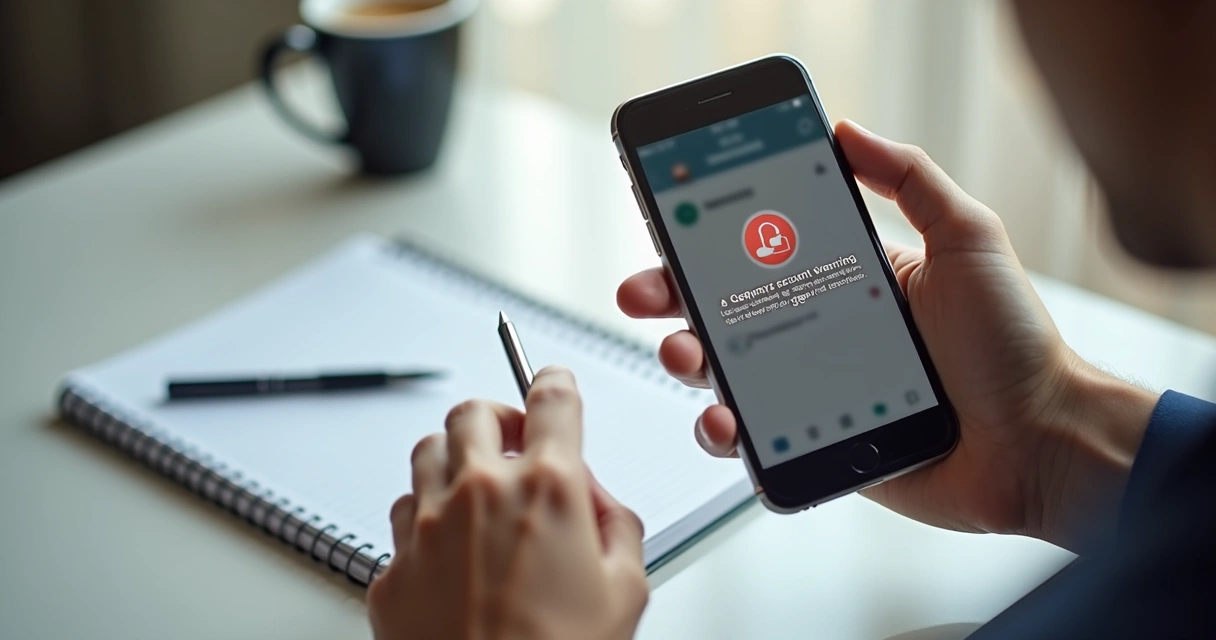 Celular com aviso de conta suspensa na tela