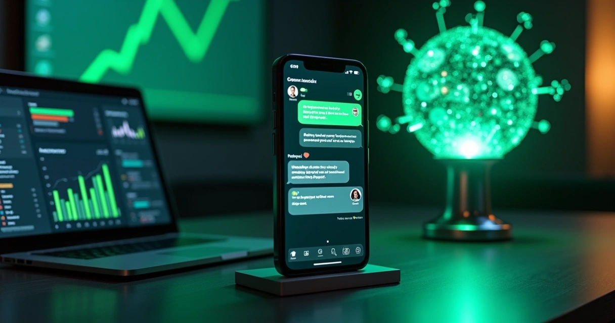 Telas com chatbot de WhatsApp indicando aumento de vendas 