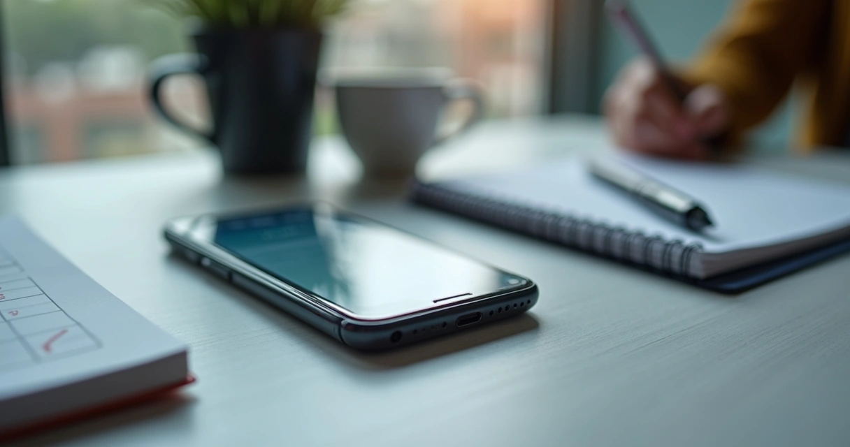 Celular com tela de erro em aplicativo de mensagens sobre mesa de trabalho