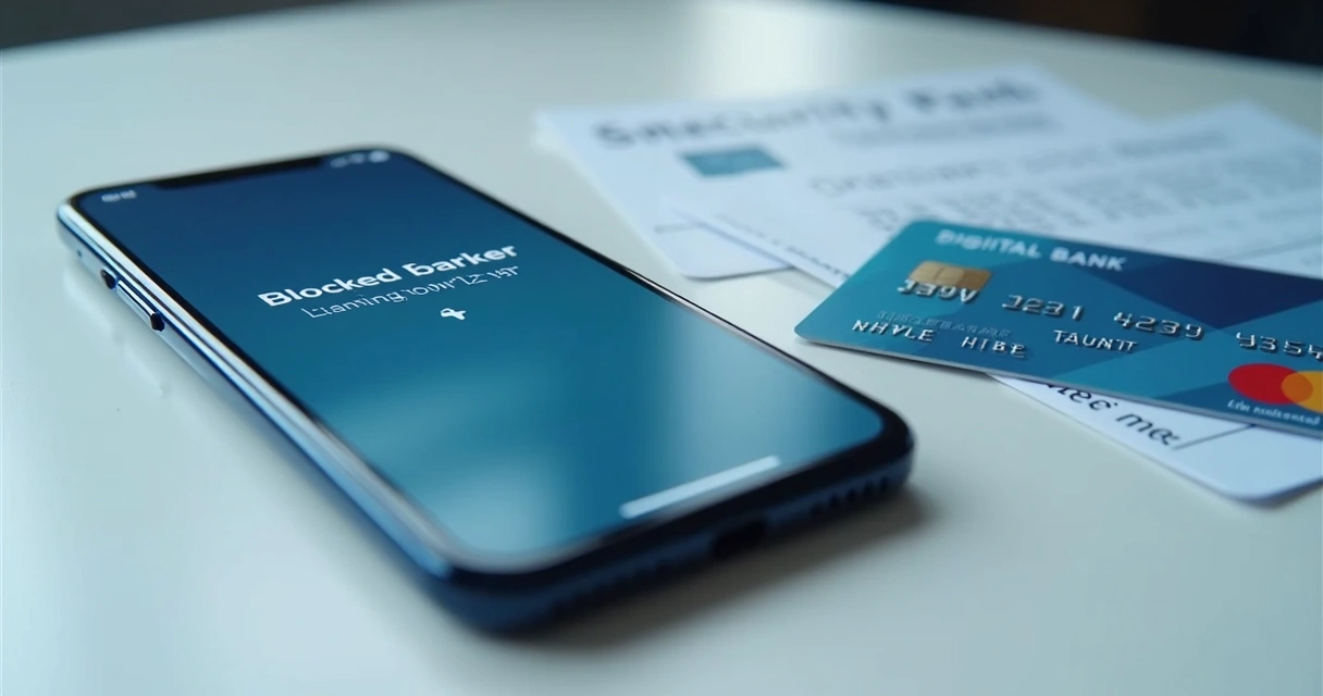 Celular mostrando alerta de transação bancária bloqueada 