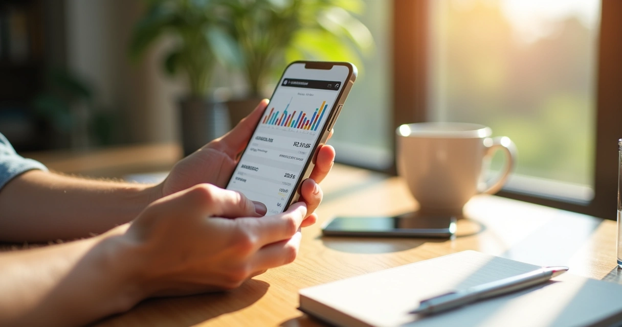 Pessoa usando aplicativo de finanças no celular 