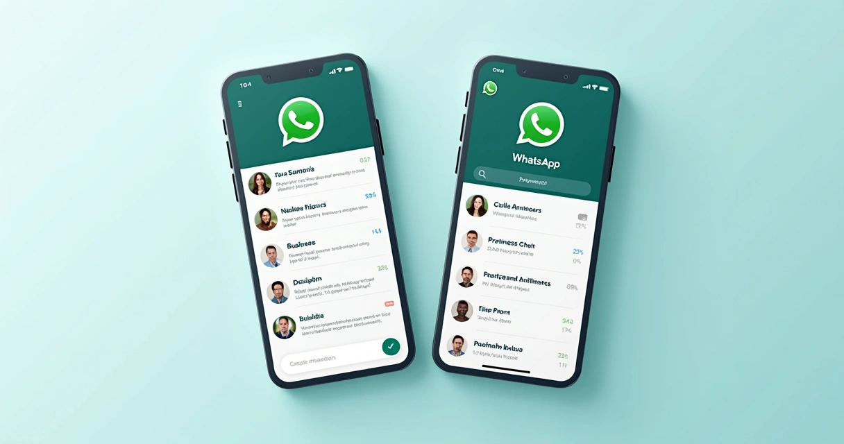 Duas telas de celular exibindo contas diferentes de WhatsApp lado a lado 