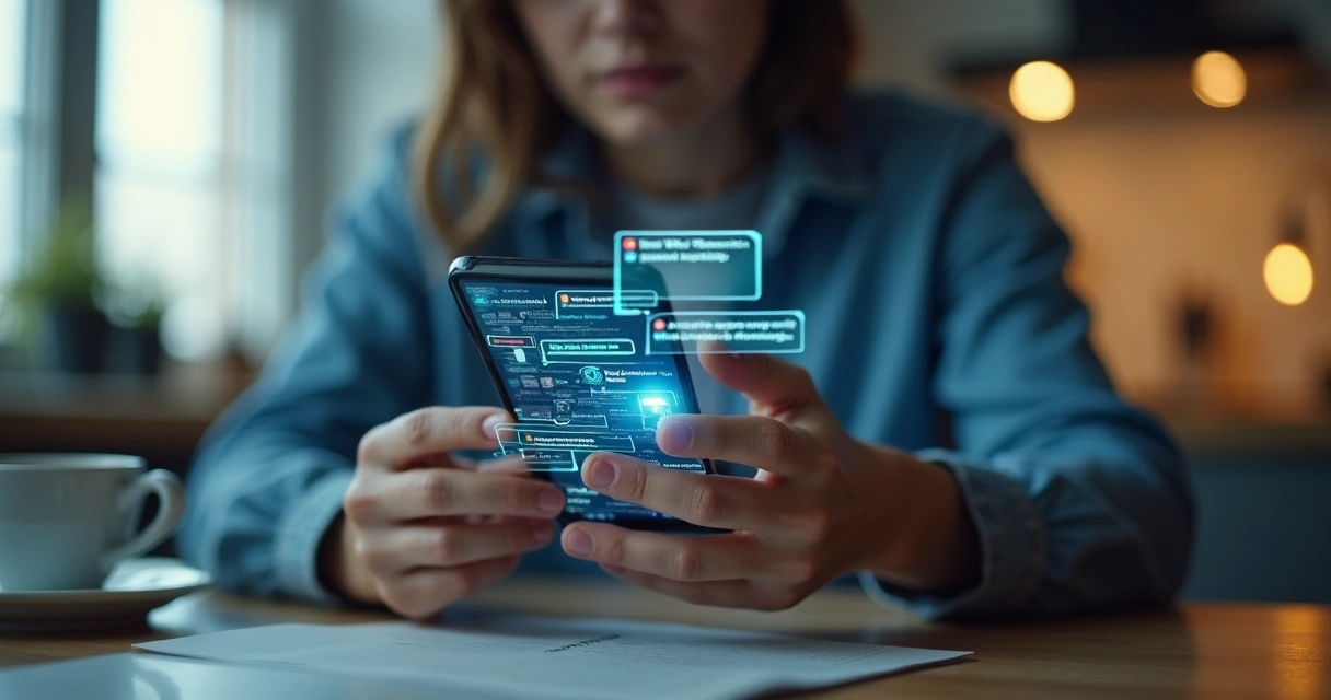 Pessoa olhando celular com muitas notificações na tela