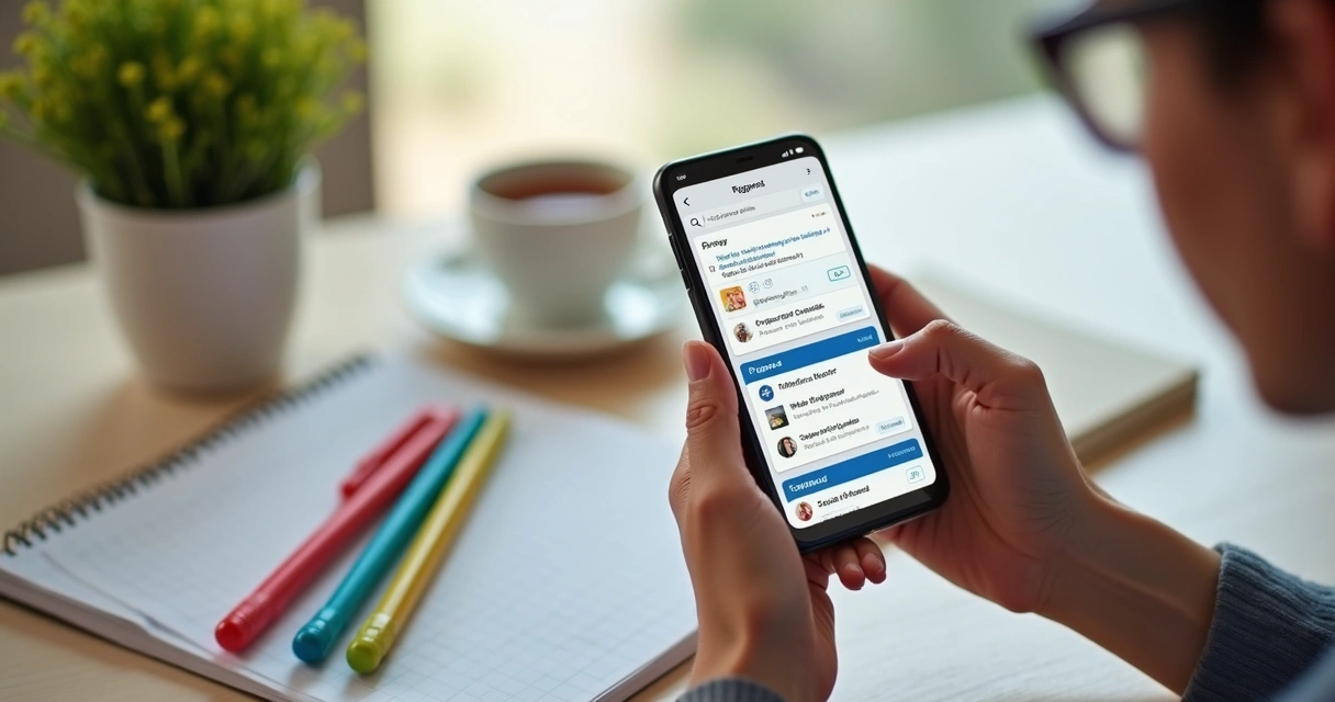 Dedos segurando celular publicando em redes sociais