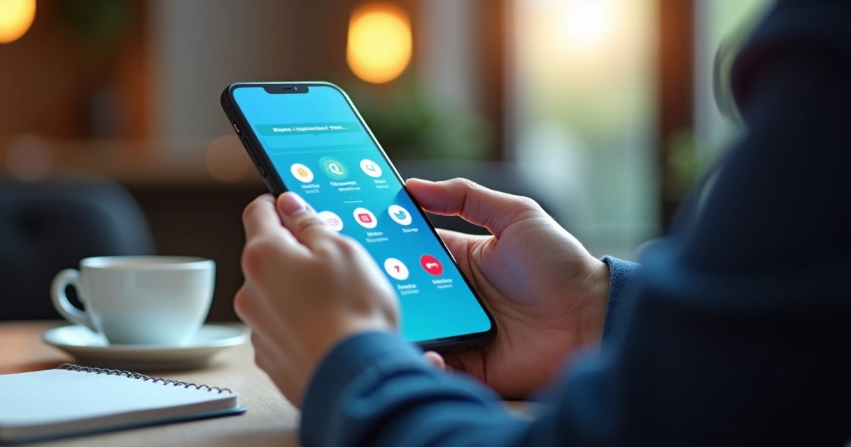 Pessoa olhando notificações no celular com expressão de distração 