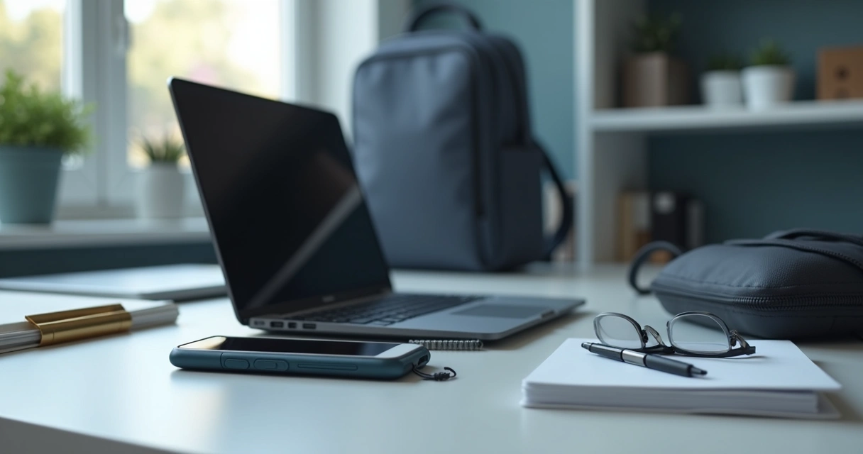 Celular e notebook protegidos em ambiente de trabalho 