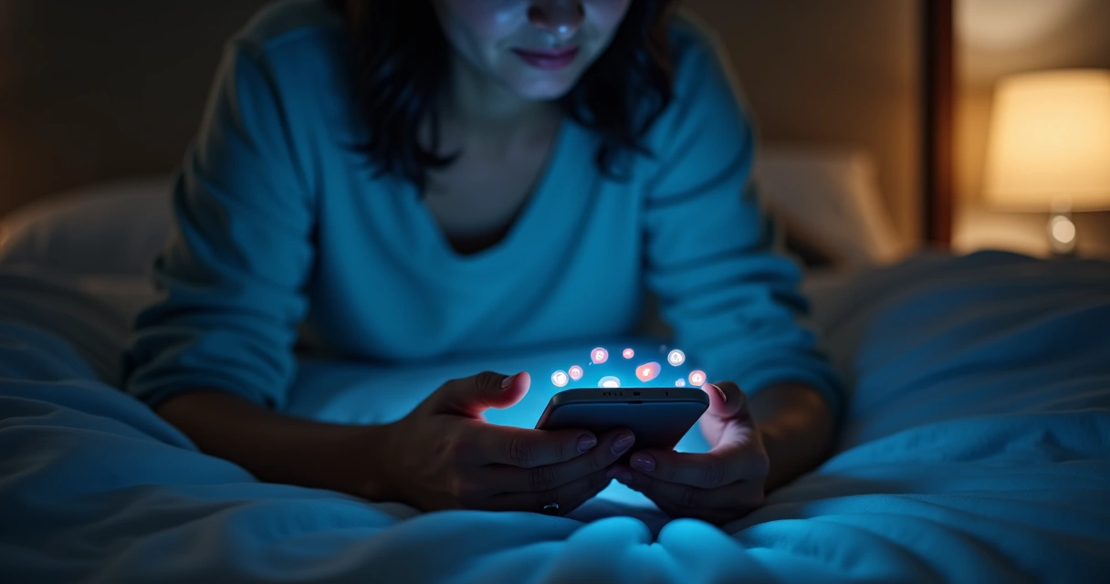 Celular com notificações e pessoa sentada em silêncio 