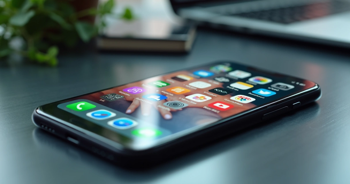 Celular mostrando aplicativos de tendências 2025