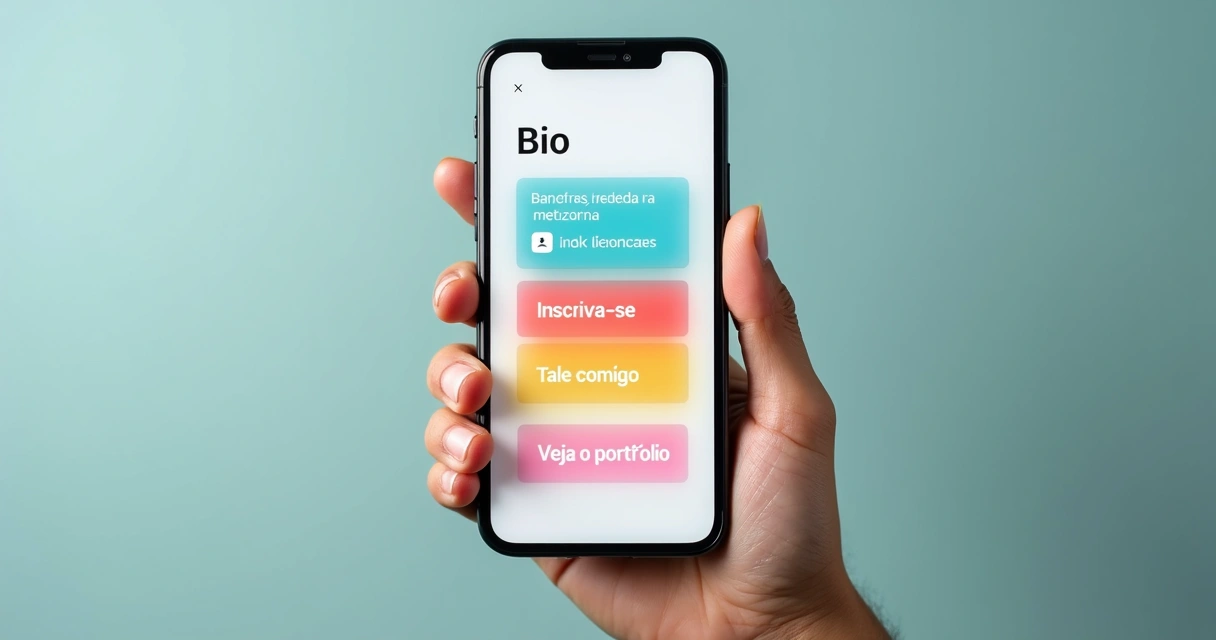 Tela de celular com botões de chamada para ação em página de links na bio 
