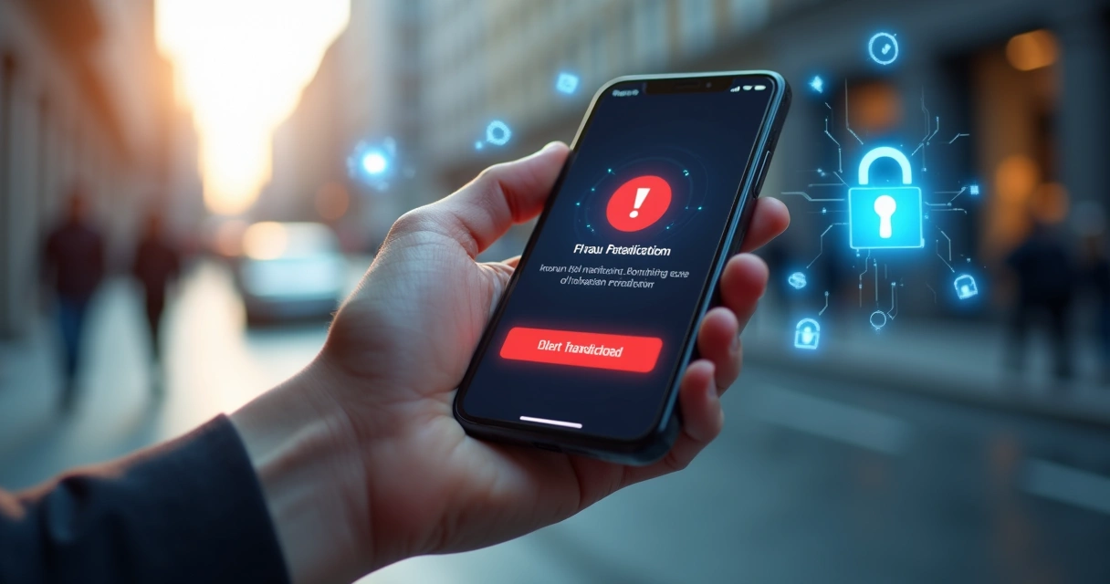 Celular aberto mostrando uma tela de aplicativo de banco com alerta de segurança do Pix 