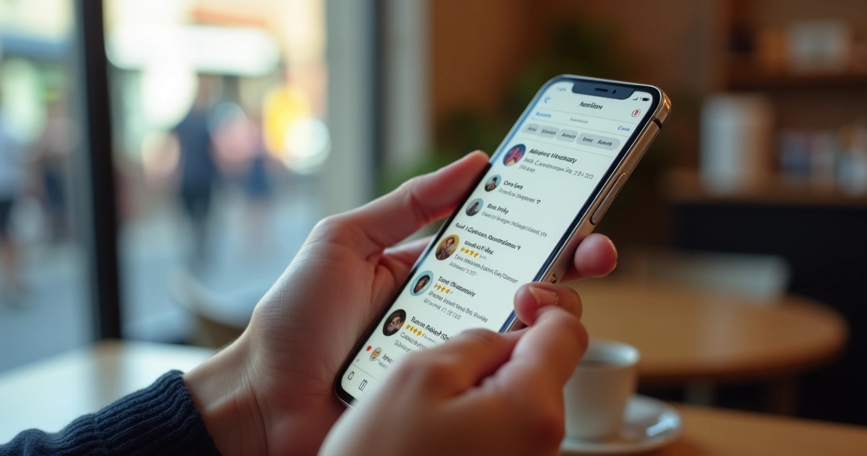 Pessoa com celular pesquisando negócios locais em Leopoldina nas redes sociais. 