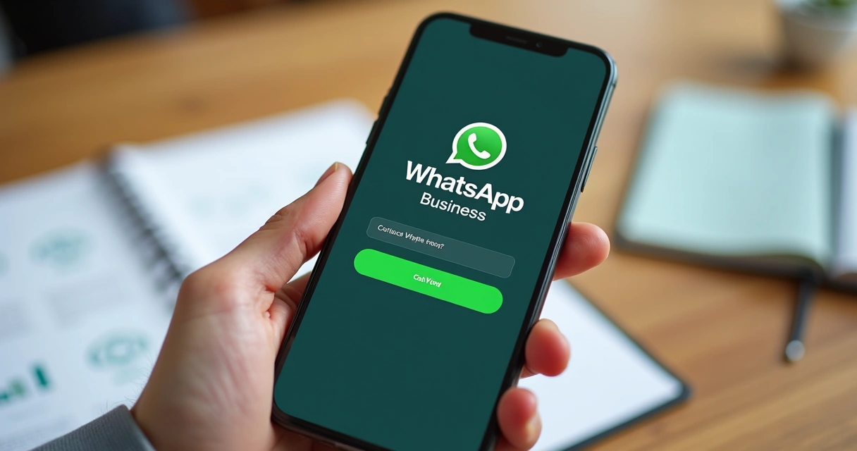 Celular mostrando tela de cadastro de empresa no WhatsApp Business 