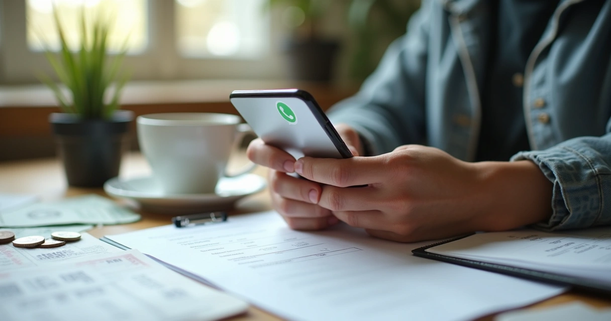 Pessoa anotando gastos no WhatsApp no celular 