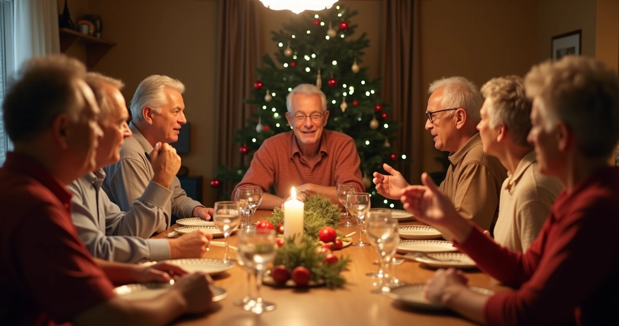 Personas escuchando con calma durante una cena familiar