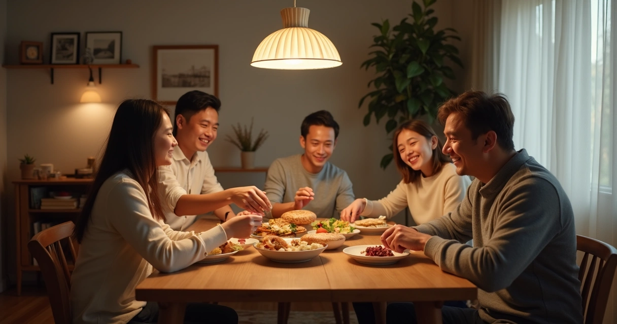 Familia reunida en una cena en casa