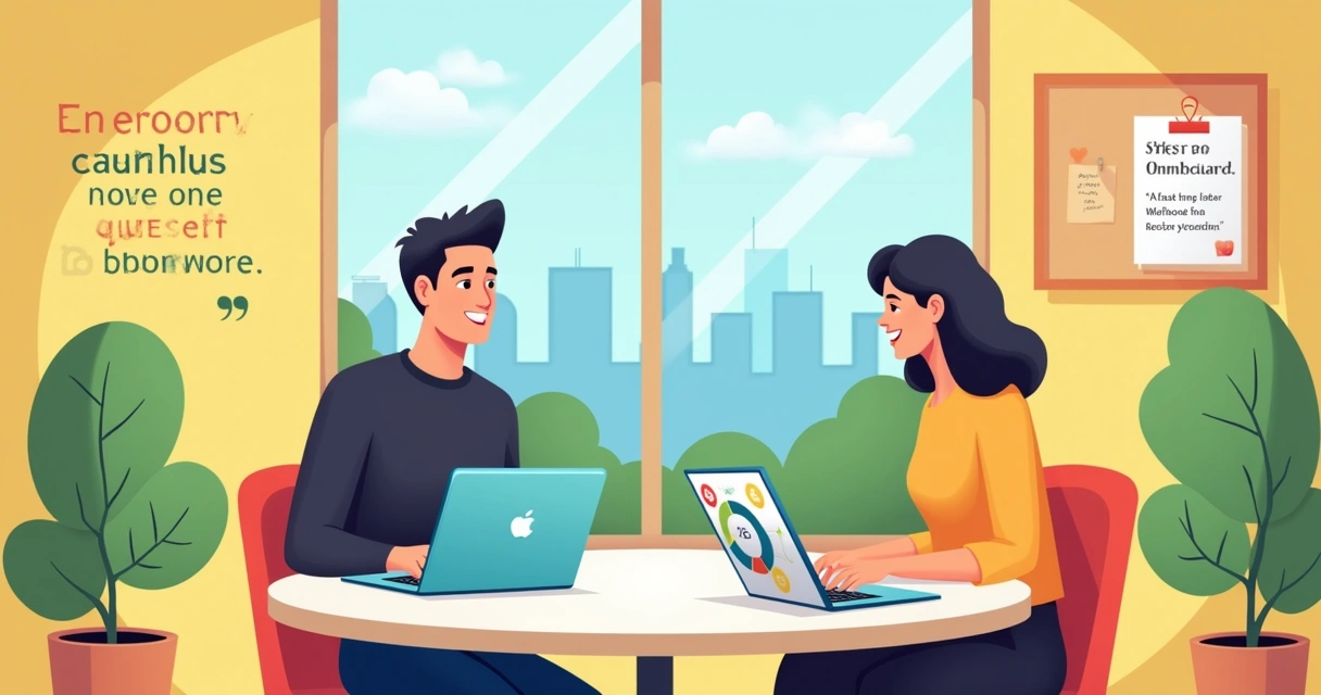 Ambiente de onboarding moderno com novos colaboradores discutindo e gráficos ao fundo.