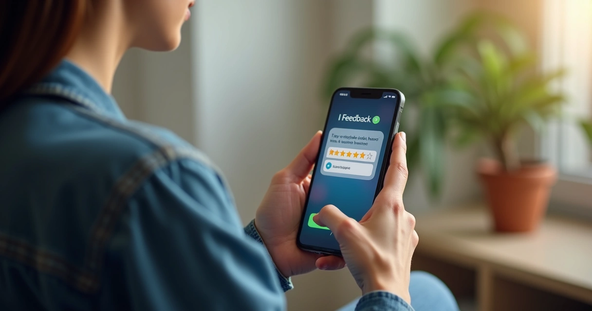 Pessoa recebendo notificação push de pesquisa de satisfação no celular 