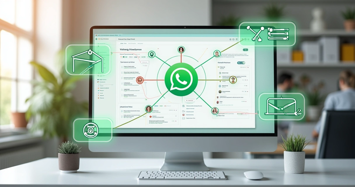 Painel de automação de WhatsApp com vários processos representados 