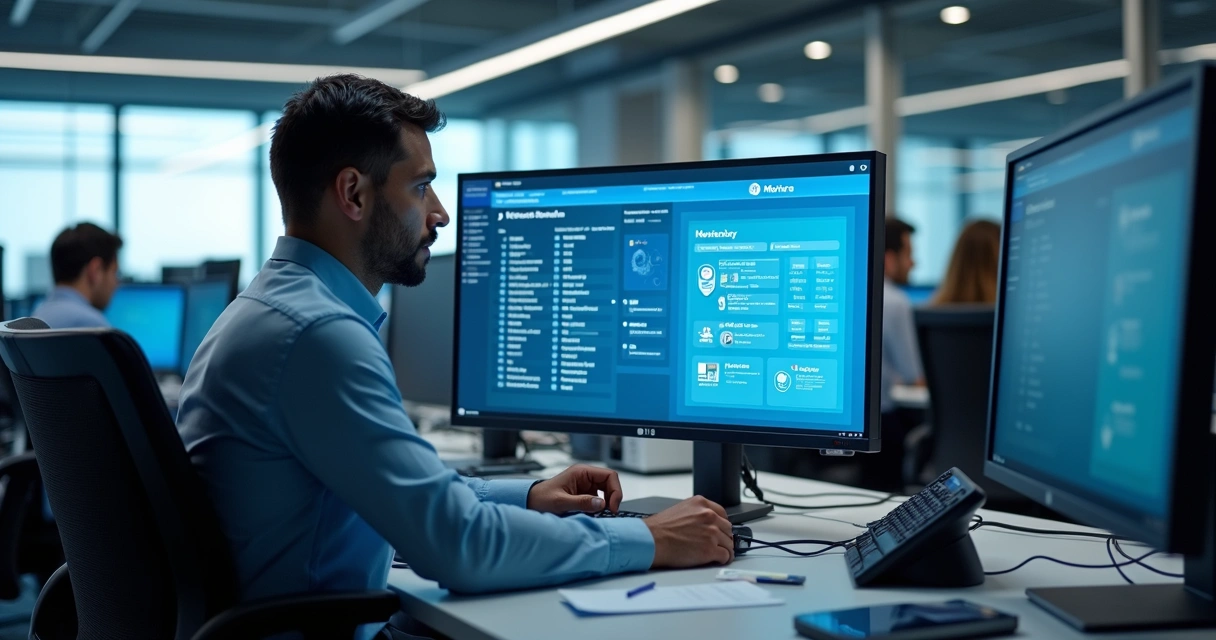 Gestor de TI usando plataforma de acesso centralizado na empresa 