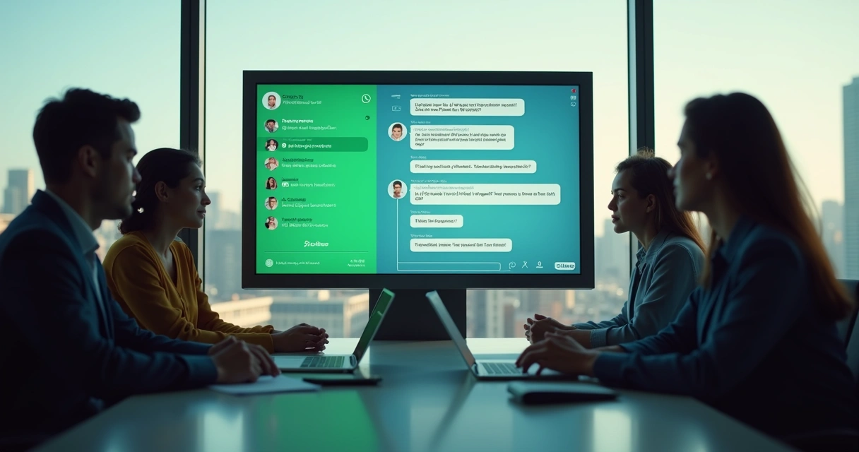 Equipe de atendimento analisando painel digital com tickets automatizados 