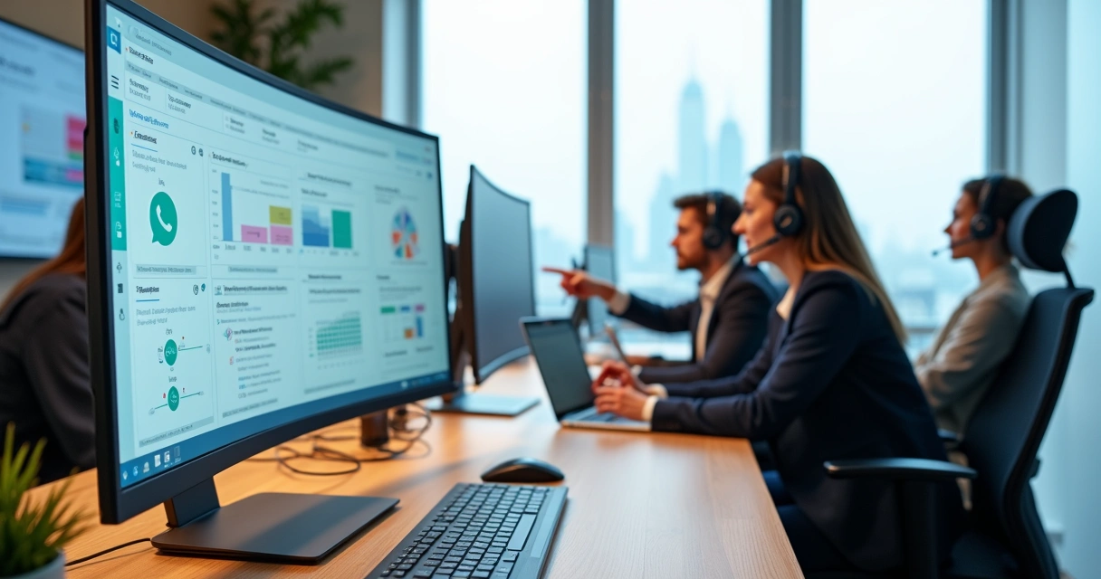 Equipe usando painel omnichannel em tela com múltiplos canais integrados 