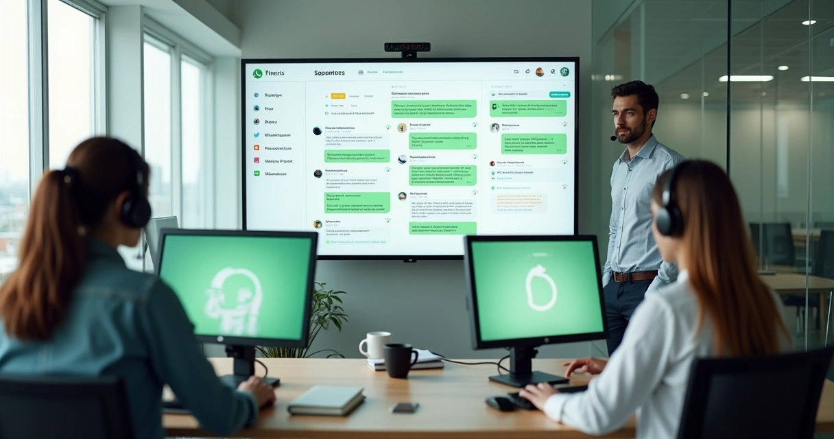 Central de atendimento empresarial organizando vários chats de WhatsApp em uma única tela 