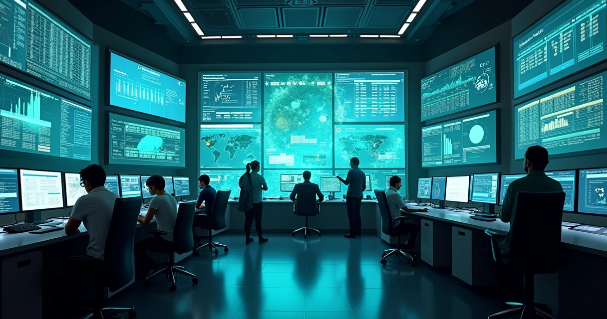 Central de controle digital com IA analisando fluxo de recebimentos 