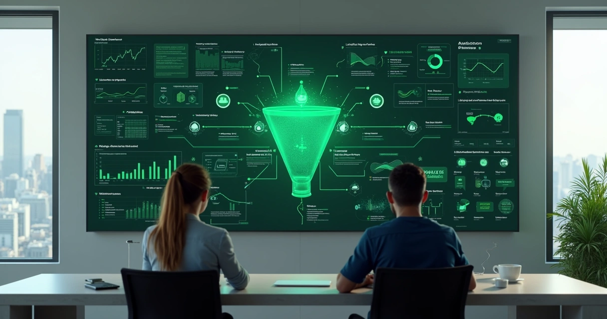 Painel de controle digital exibindo automação da API do WhatsApp Business com fluxo de leads 