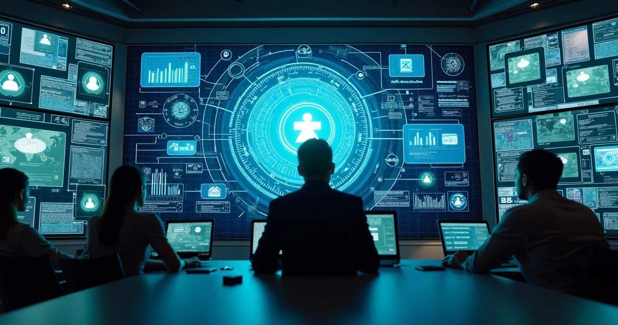 Central de dados mostrando interações entre IA, clientes e diferentes canais comunicativos 