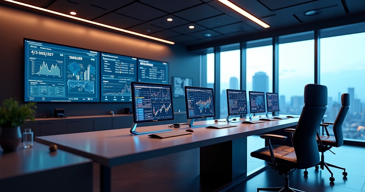 Central de comando digital exibindo painéis de controle para vendas, estoque e finanças em loja multicanal 