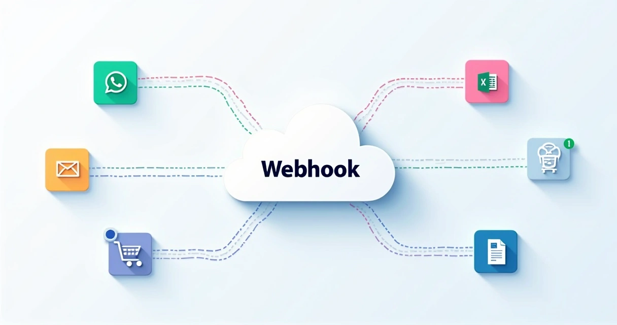 Central de webhooks conectando vários serviços digitais 