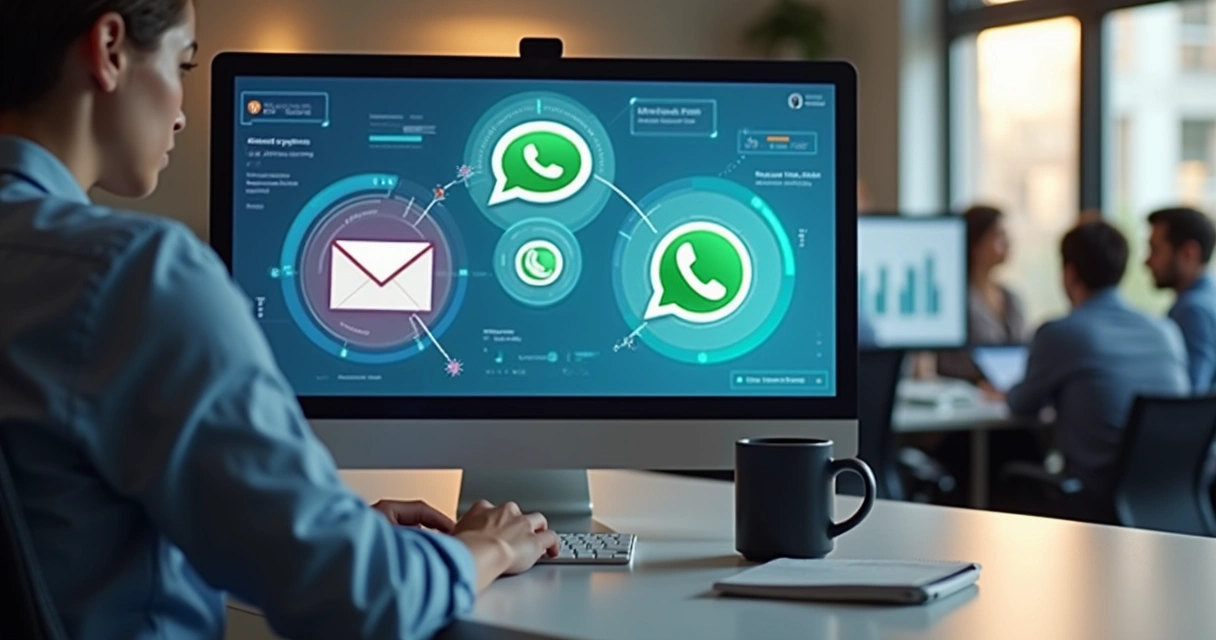 Interface centralizada de hub integrador com múltiplos canais exibidos em tela 