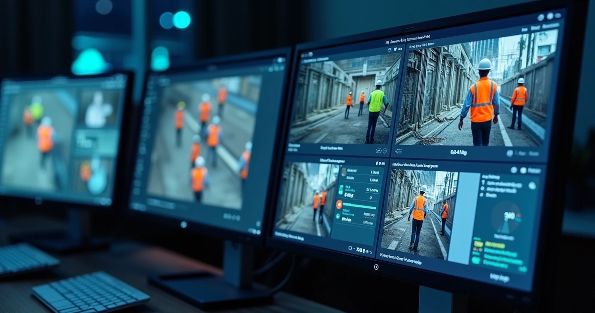 Tela de monitoramento de obra com câmeras noturnas