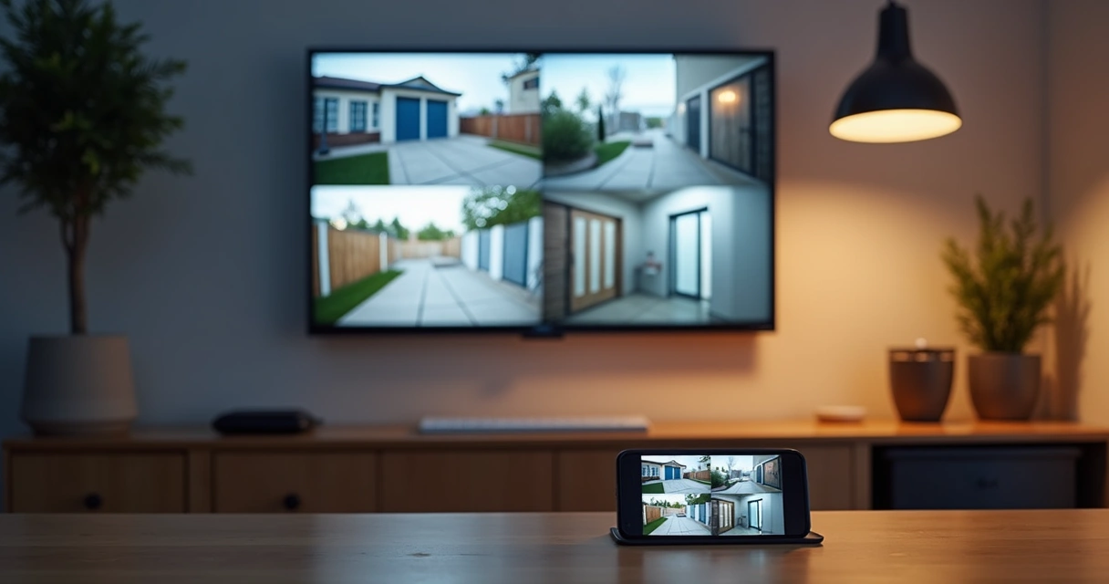 Painel de monitoramento residencial com múltiplas imagens 