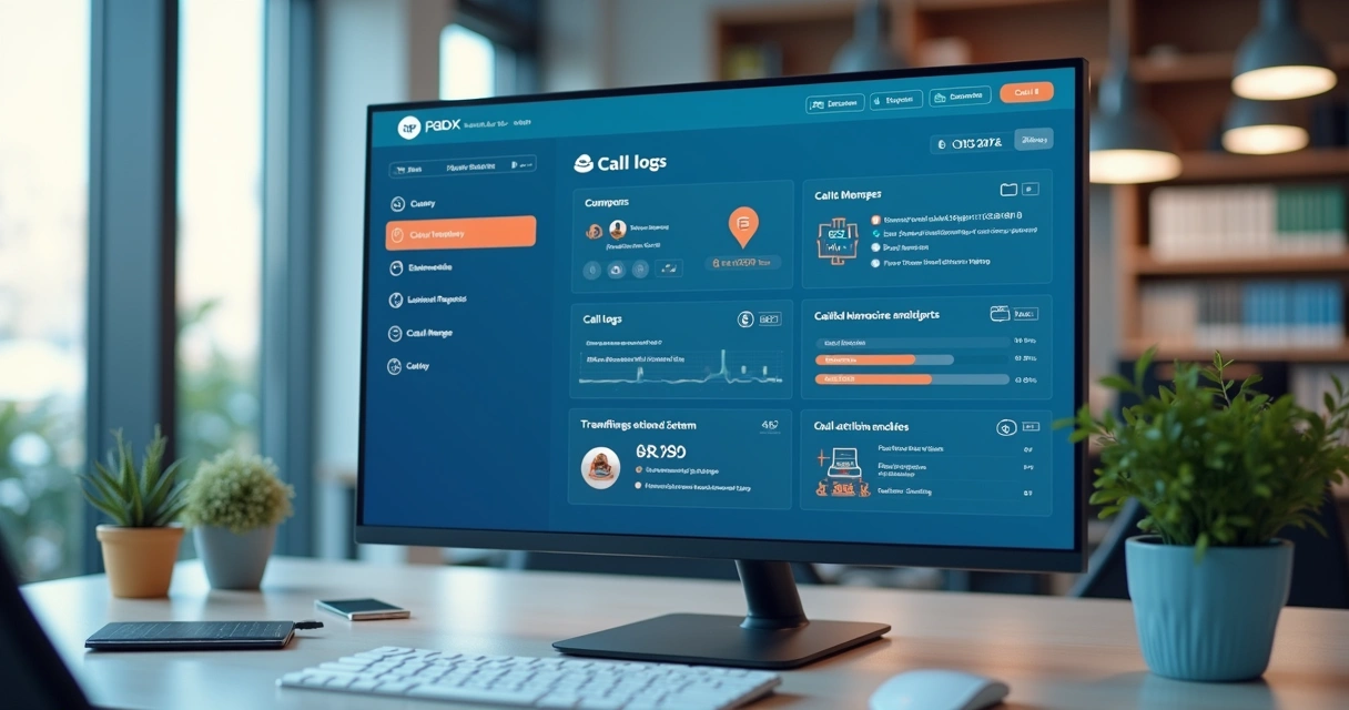 Interface digital de central PABX em nuvem em tela de computador 