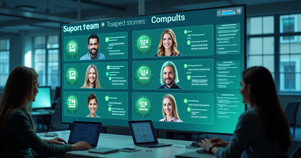 Painel digital com atendentes conectados em diferentes horários